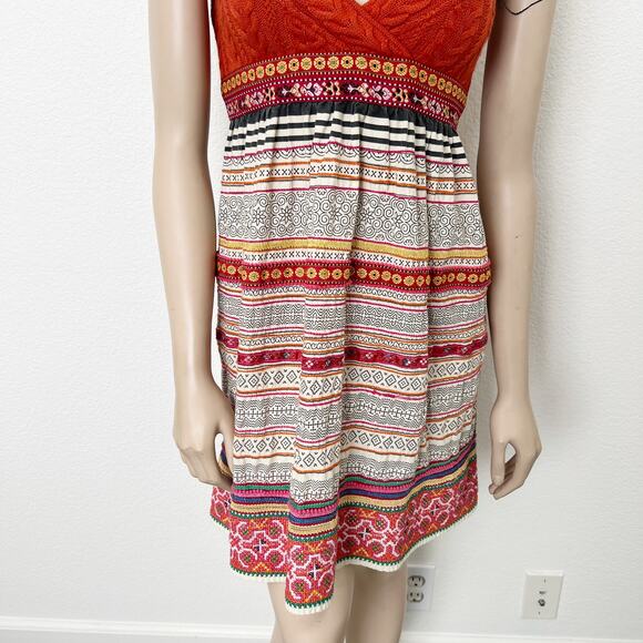 [Free People] Orange Boho Y2K Cable Knit Embroidered Striped Mini Dress Size 8 - Picture 5 of 9